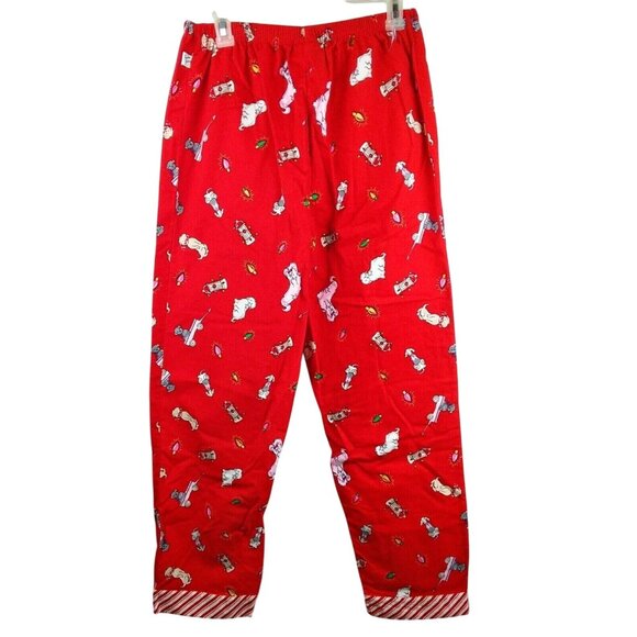 French Jenny Red Cotton Pajama Pants M Peppermint Dogs Holiday Print Lounge Wear - Picture 2 of 6